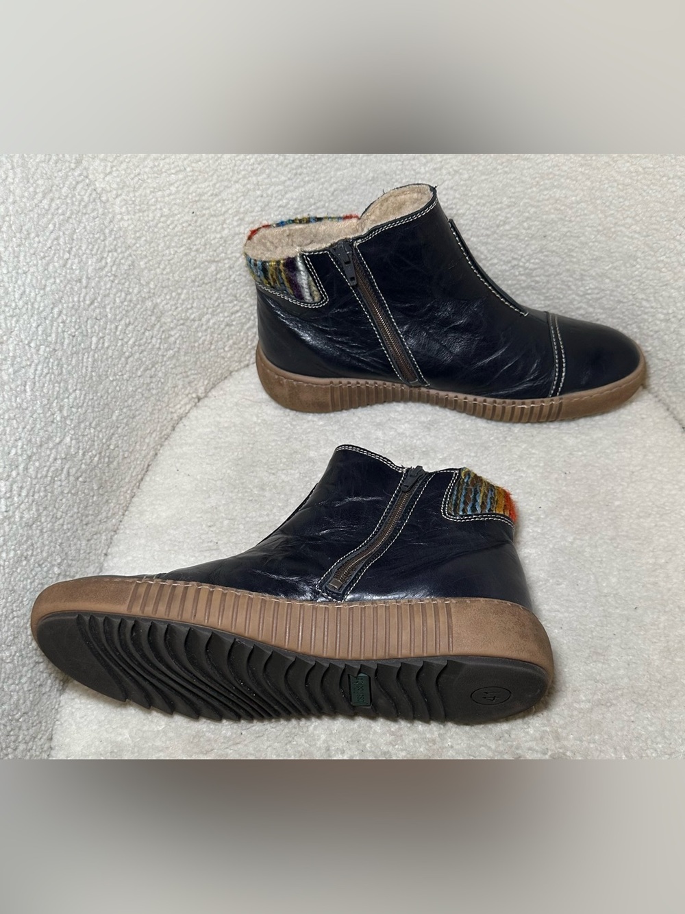 Josef Seibel Maren 07 Black Navy Leather Chelsea Ankle Boots Wool Cuff Winter 10 - Picture 10 of 13